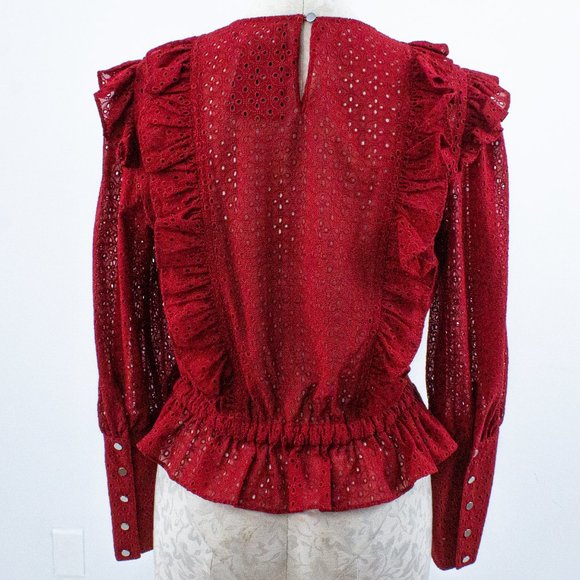 Robert Rodriguez 8 Prairie Eyelet Lace Top Red - Picture 15 of 16